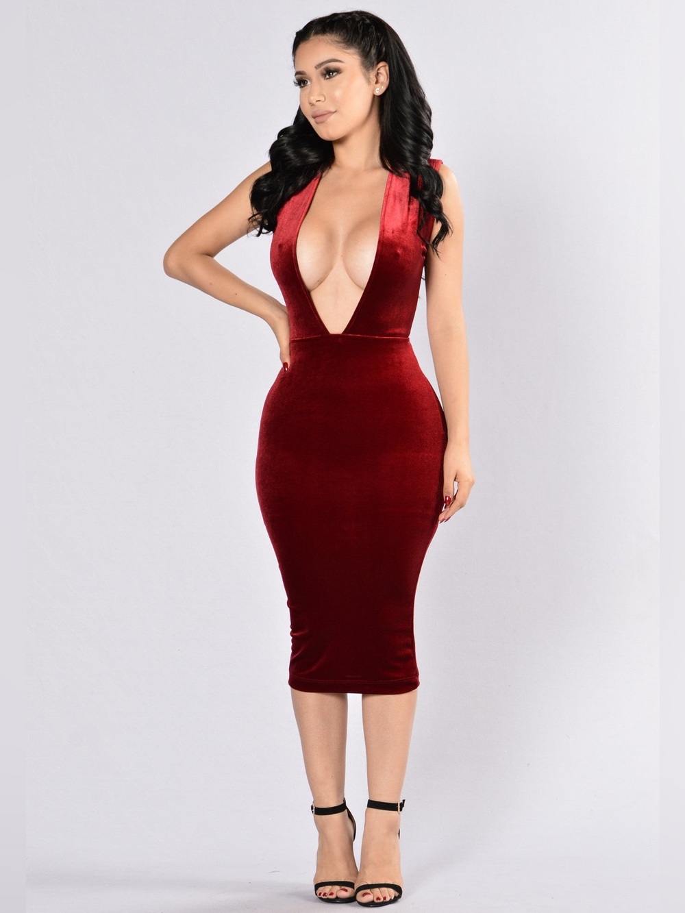 Sexy Velour Midi Dress • Bodycon / Club / Evening Outfit